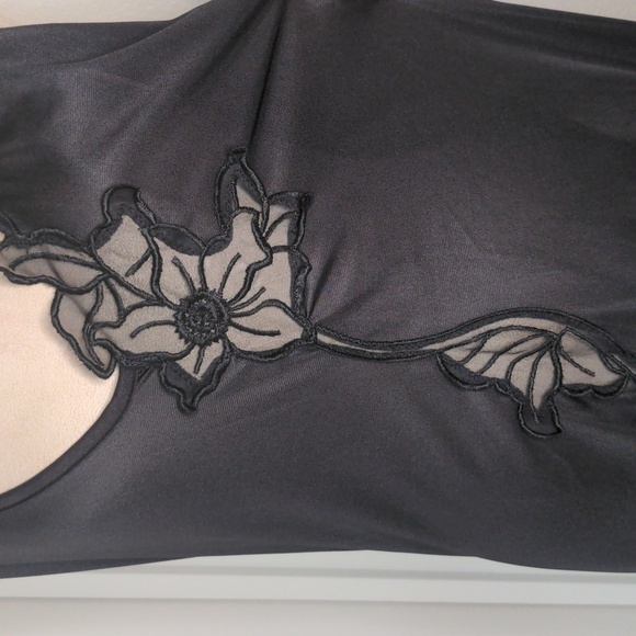 Vintage 80s Black Negligee Long Sheer Floral Art Deco Maxi Peignoir SZ M - Picture 4 of 8